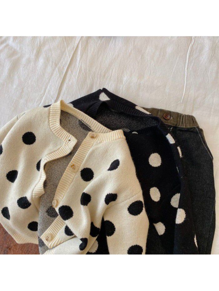 Children's Sweater Spring and Autumn New Boys' and Girls' Round Dot Knitwear Baby Versatile Cardigan Coat Trend