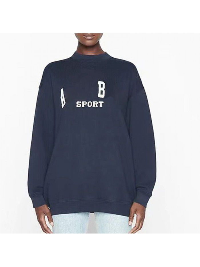 Leisure Fashion Letter Embroidery Pullover Sweatshirt Women's Loose Versatile Long Sleeve Fleece Sweater