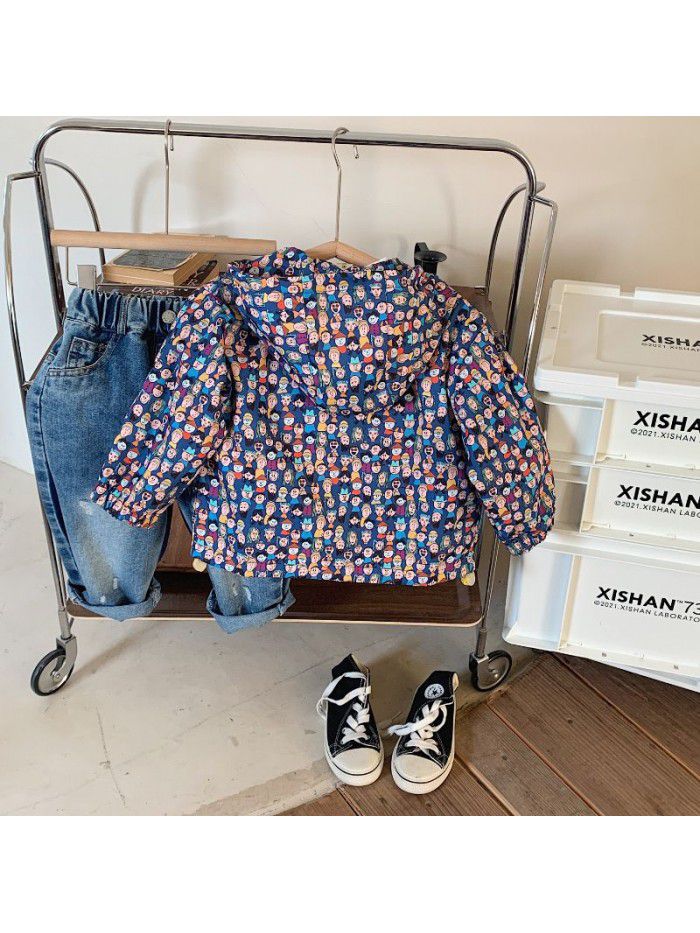 Autumn Boys' All Over Cartoon Cardigan Children's Baby Long Sleeve Coat Trend