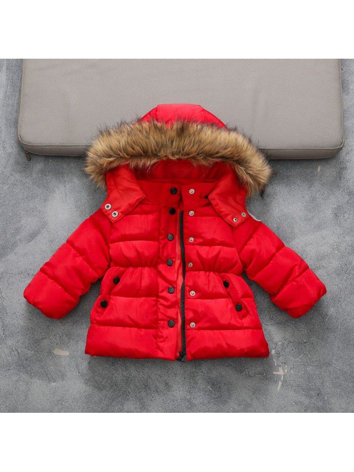 Children's cotton clothing, winter style, cross-border children's cotton clothing, wool collar, thick coat for small and medium-sized children, hand stuffed cotton cotton cotton clothing