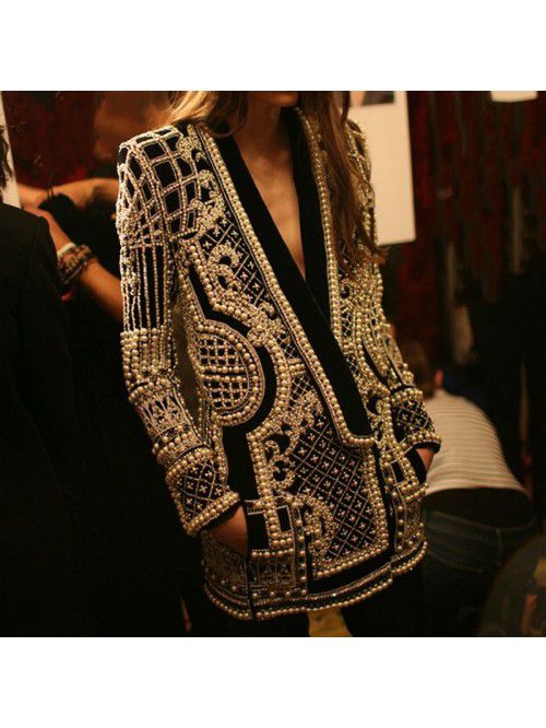 French Vintage Beaded Print Women's Autumn Fashion...