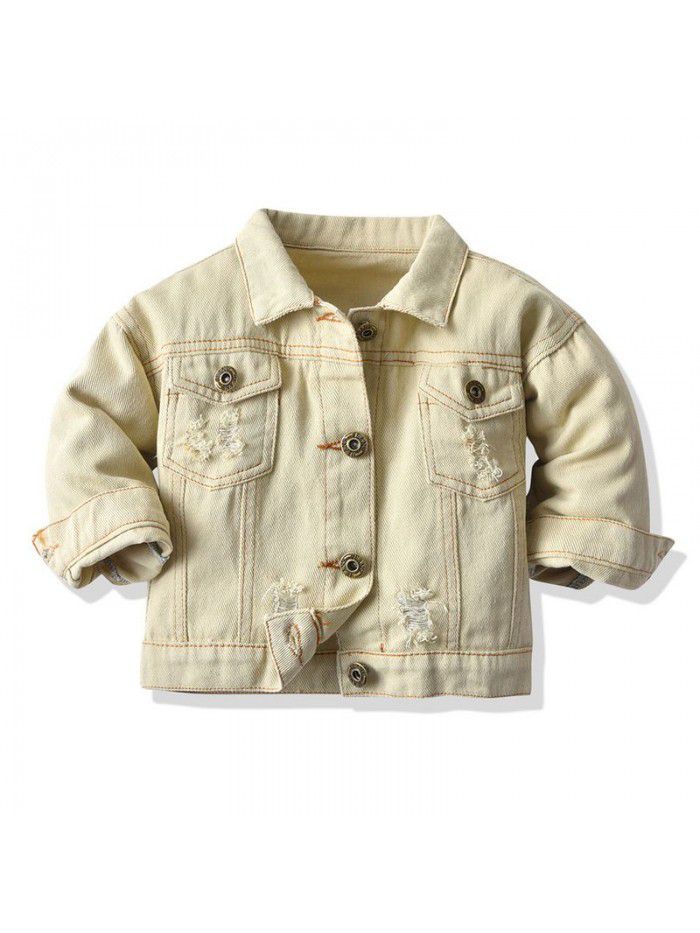 Neutral tie dyed short denim jacket New children's lapel long sleeved denim jacket