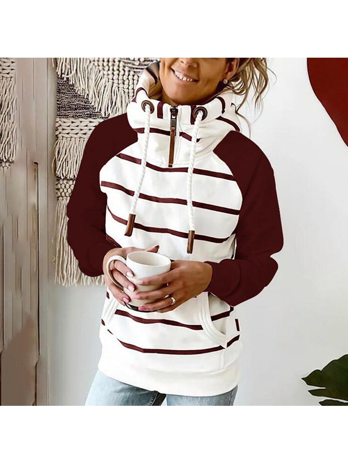 Autumn and winter women's printed hooded drawstring sweater loose fitting casual sweater for women