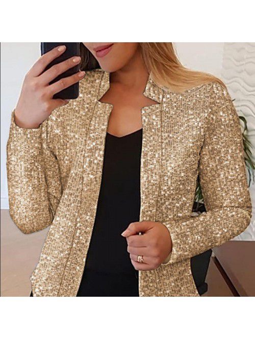 Women's gold sequin color matching short fashion c...