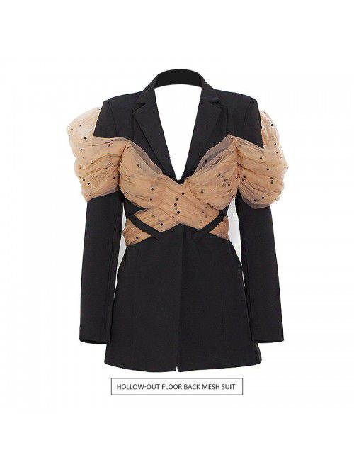 Women's autumn patchwork mesh red black casual sui...