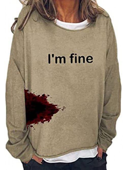 Letter printed round neck women's sweater American...