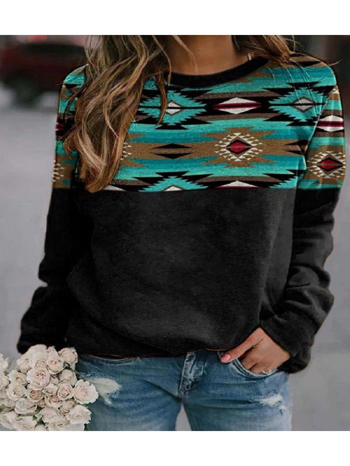 Women's retro Western ethnic geometric printed women's sweater