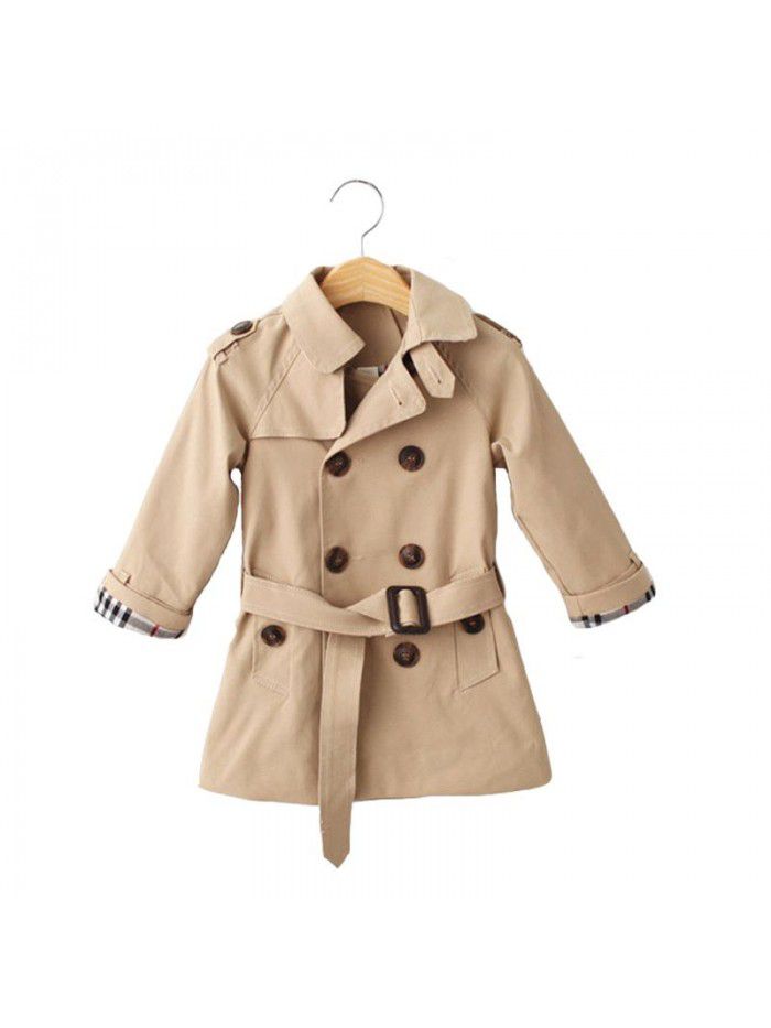 Boys' windbreaker coat Spring and autumn girls' coat medium length thickened coat British children's windbreaker 