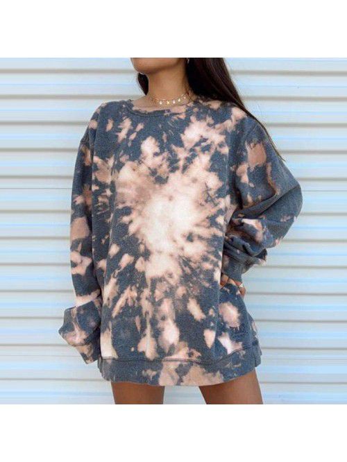 Women's tie dyed printed hooded long sleeved T-shi...