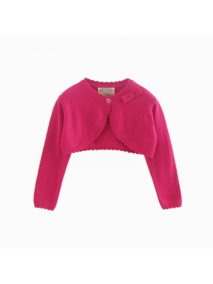 Bowknot middle and small children's shawl children's air-conditioned shirt summer girls knitted cardigan coat 