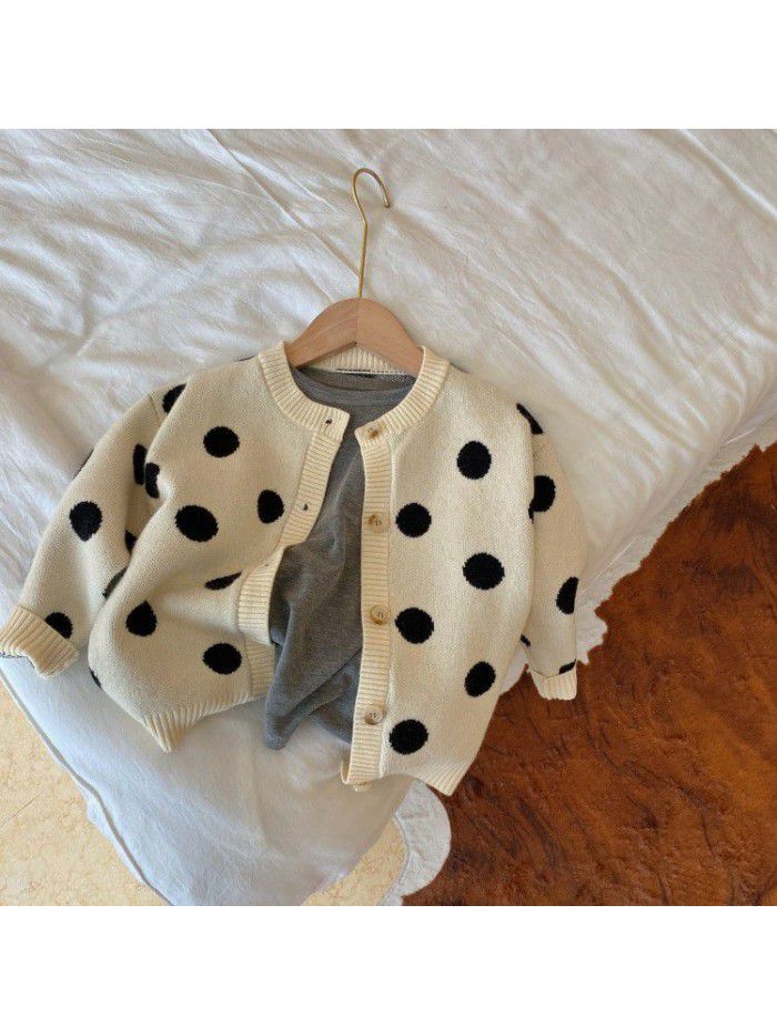 Children's Sweater Spring and Autumn New Boys' and Girls' Round Dot Knitwear Baby Versatile Cardigan Coat Trend