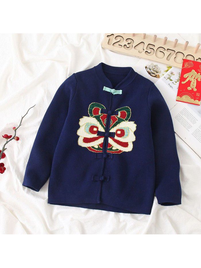 Middle and small children's neutral children's sweater Solid cute cotton long sleeved baby New Year cardigan