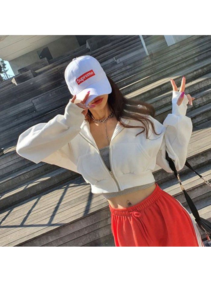 Autumn and Winter New Hooded Short Sweater Casual Zipper Cardigan Coat Women
