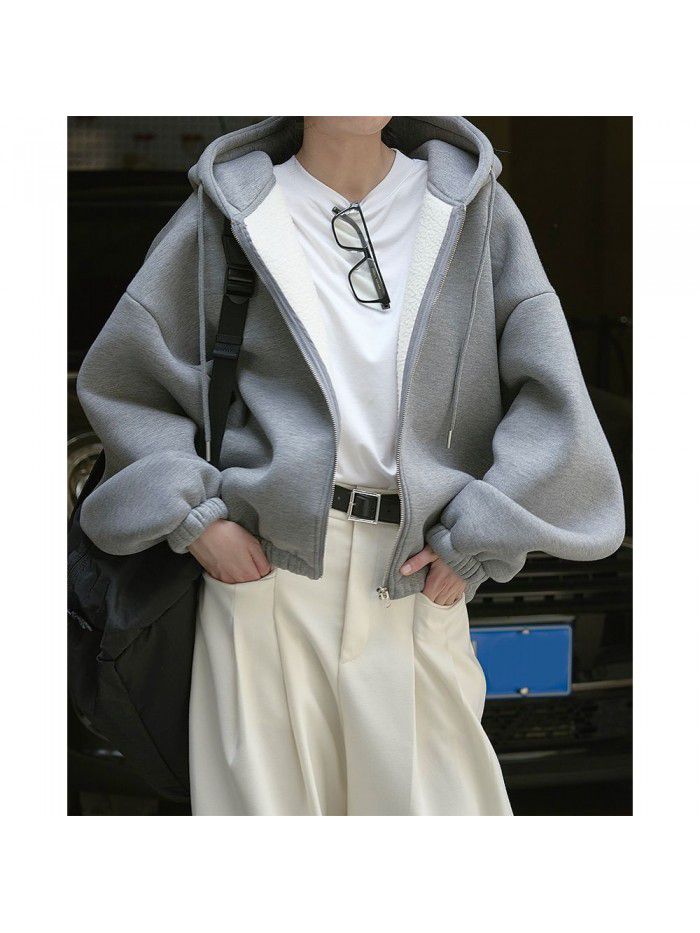 Autumn new style air feel hooded drawstring sweater design feel Korean style loose and thick casual coat women 