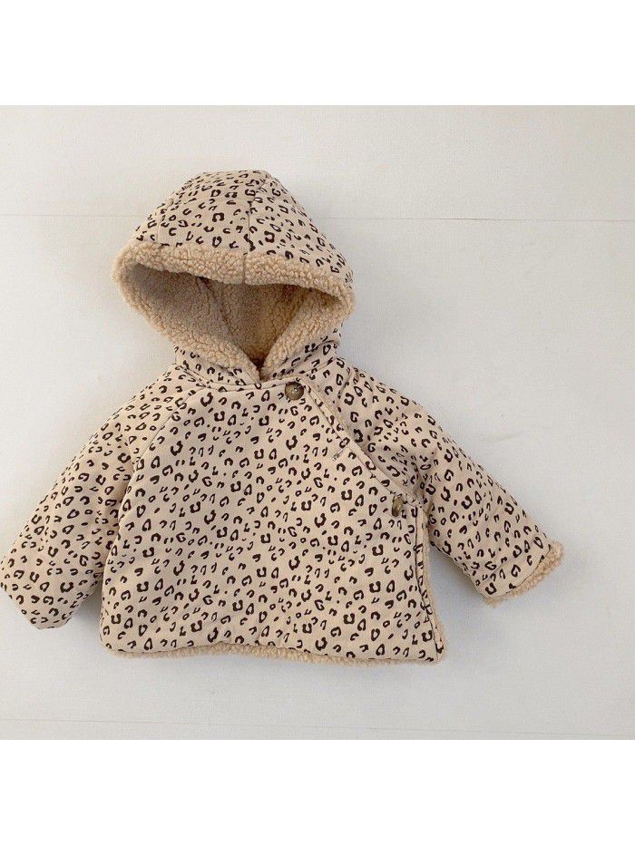 Children's winter cotton coat, baby's lamb cashmere thickened coat, baby winter warm coat, girl's plush cotton coat 