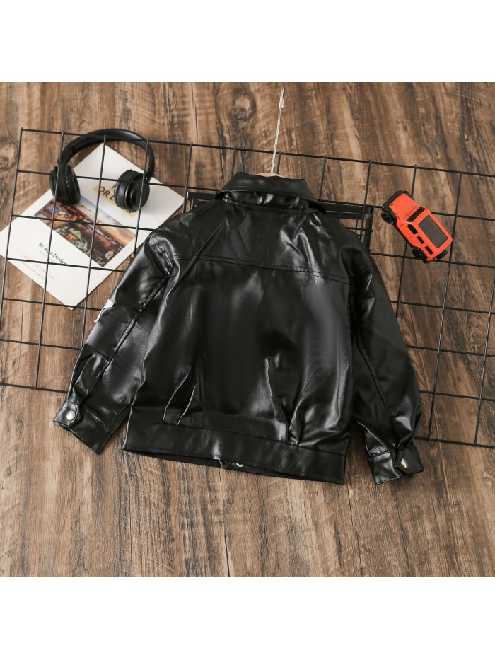 Autumn and Winter Fashion Leather Jacket Children's Handsome and Fashionable Motorcycle Wear PU Leather Cool Leather Clothes