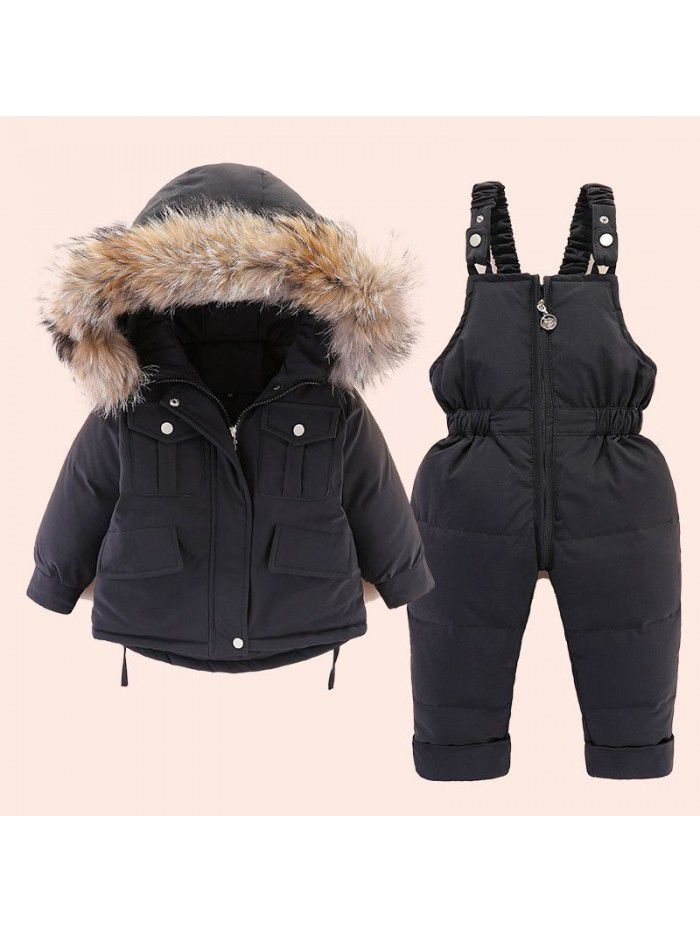 Children's down jacket set, new short hooded collar for boys and girls, baby and toddler