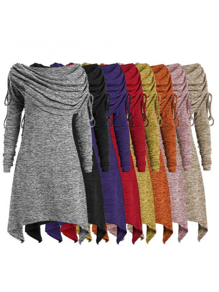 Autumn women's long sleeved pleated collar casual extended fashionable sweater
