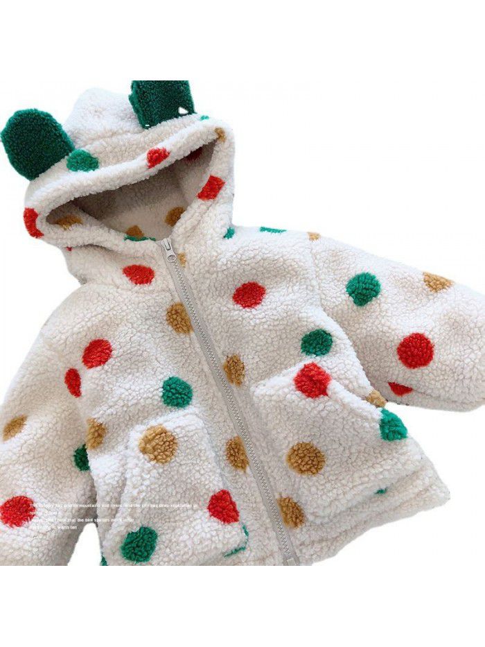 Girls' Lamb Fleece Coat Winter Fashionable Girl Baby Korean Edition Colorful Dotted Thickened Fur Top