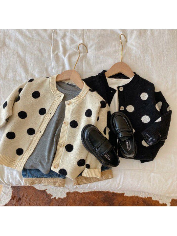 Children's Sweater Spring and Autumn New Boys' and Girls' Round Dot Knitwear Baby Versatile Cardigan Coat Trend
