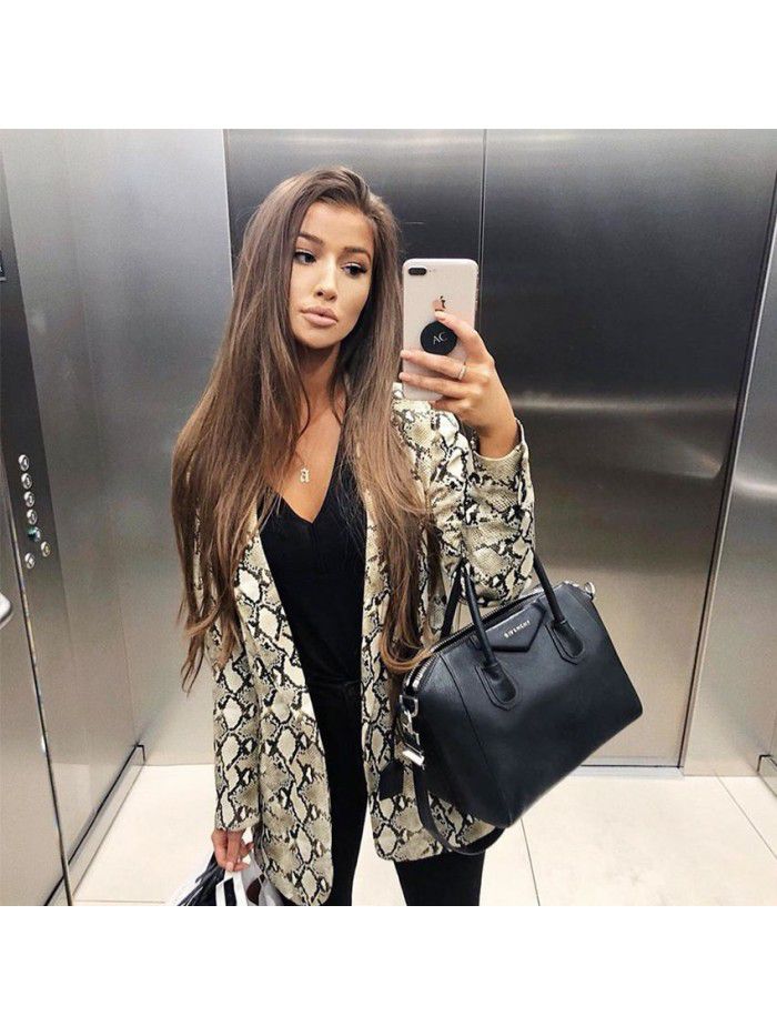 New Women's Snake Print Long Sleeve Slim Fit Coat Small Suit