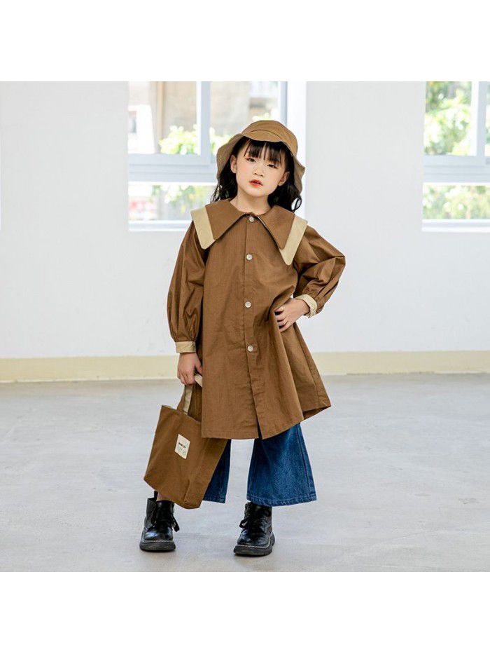 Autumn Girls' English Style Single breasted Coat Women's Treasure Double Neck Windbreaker Long Coat