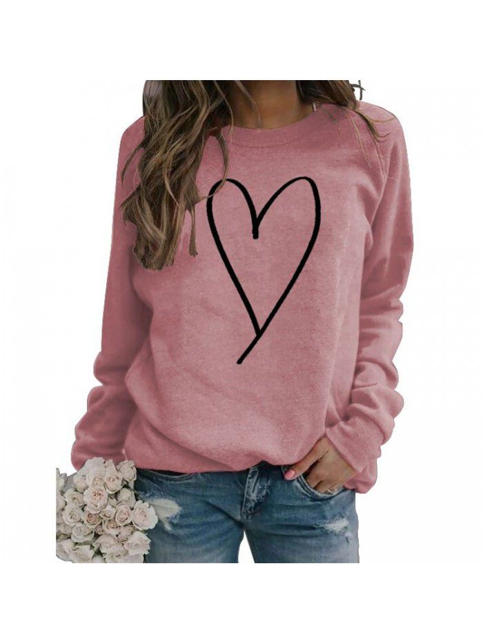 Women's top new line love round neck casual long sleeved sweater