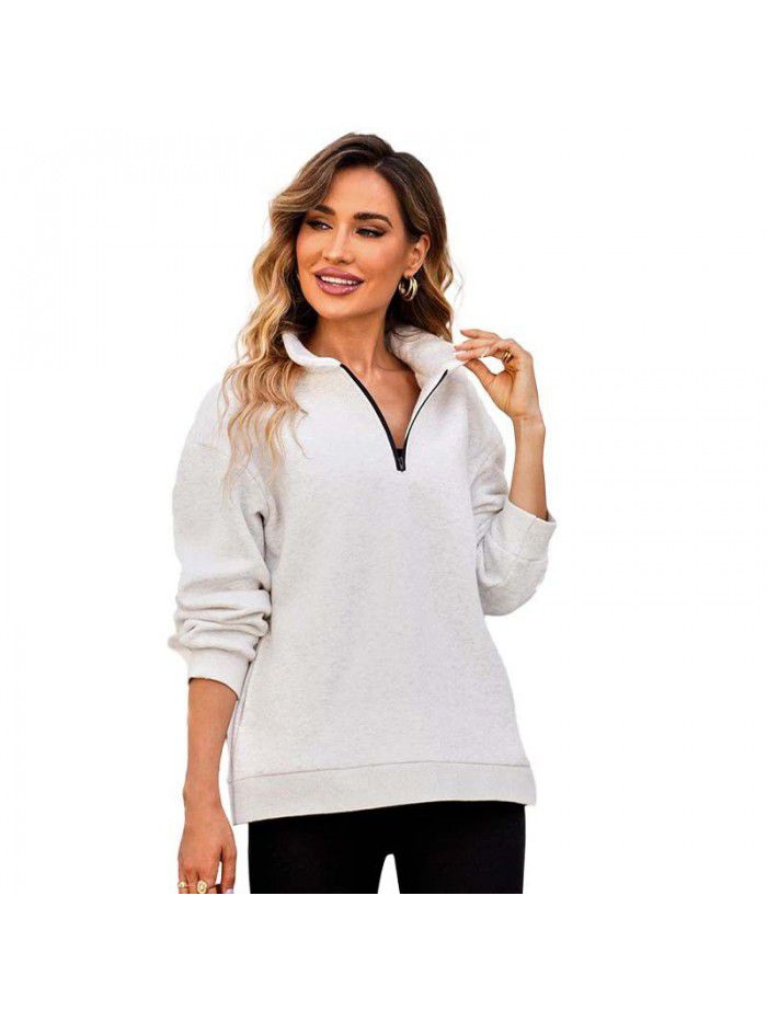 Women's Sweater Women's Autumn New Solid Color Half Zipper Pullover Long Sleeve Loose Top