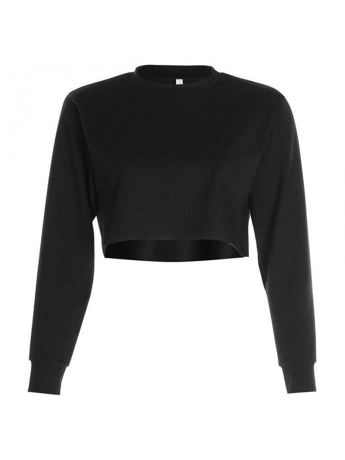 Women's New Solid Color Loose Slim Show Umbilical Base Long Sleeve Thin Sweater Coat 