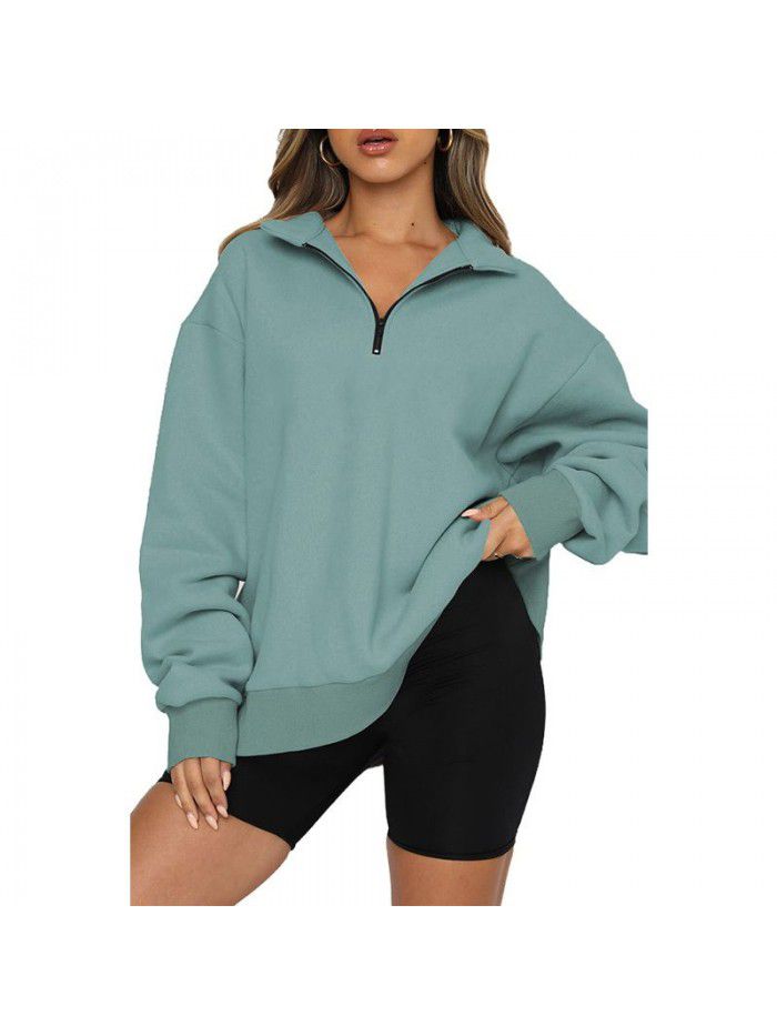 Women's Sweater Women's Autumn New Solid Color Half Zipper Pullover Long Sleeve Loose Top