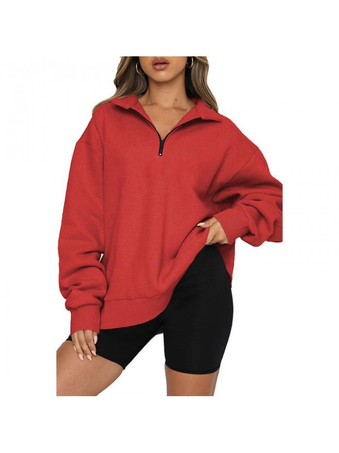 Women's Sweater Women's Autumn New Solid Color Half Zipper Pullover Long Sleeve Loose Top