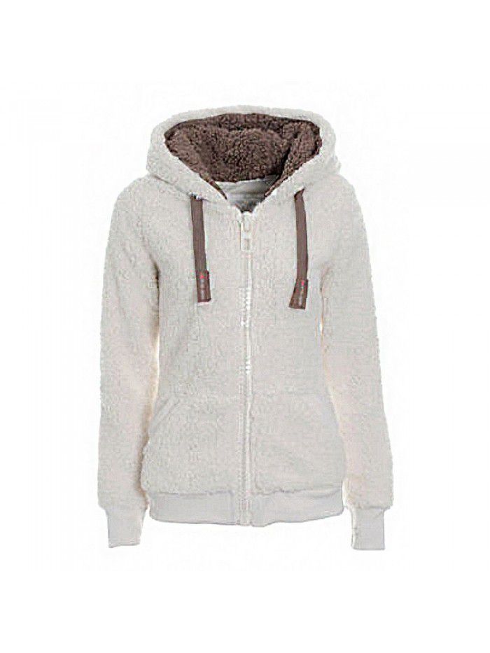 Autumn and Winter Hooded Plush Cardigan Long Sleeve Sweater Women's Jacket Loose Coat 