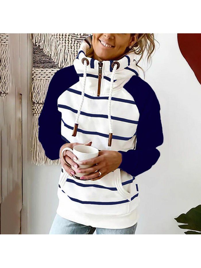 Autumn and winter women's printed hooded drawstring sweater loose fitting casual sweater for women