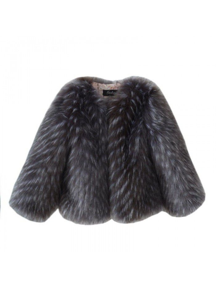 Autumn and Winter New Silver Fox Slim Korean Edition Imitation Fur Raccoon Dog Hair Round Neck Children's Fur Coat Fashion Cotton Coat