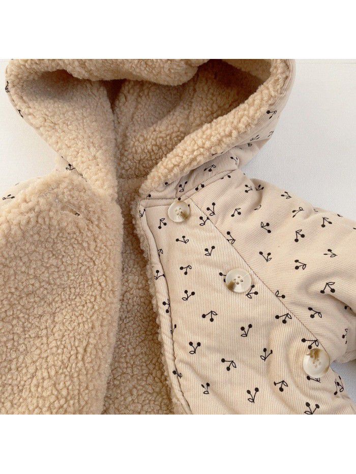 Children's winter cotton coat, baby's lamb cashmere thickened coat, baby winter warm coat, girl's plush cotton coat 