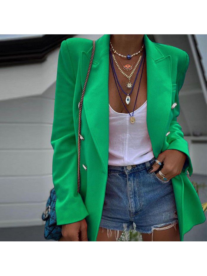 Temperament casual fashion women's solid color long sleeved small suit jacket
