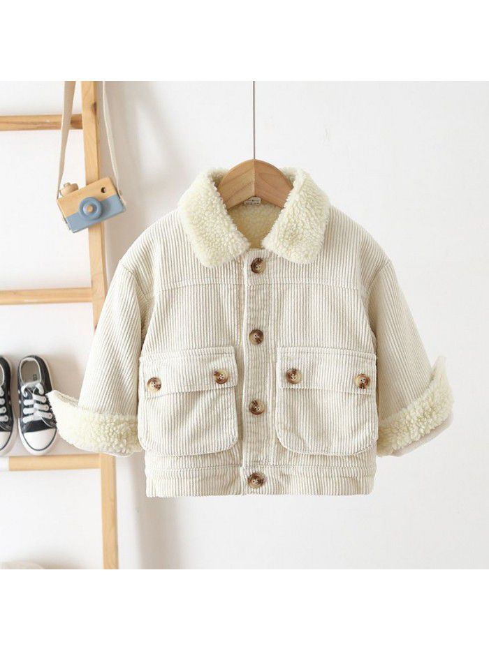 Children's winter children's coat Korean version of men's and women's corduroy coat plush foreign style warm children's coat 