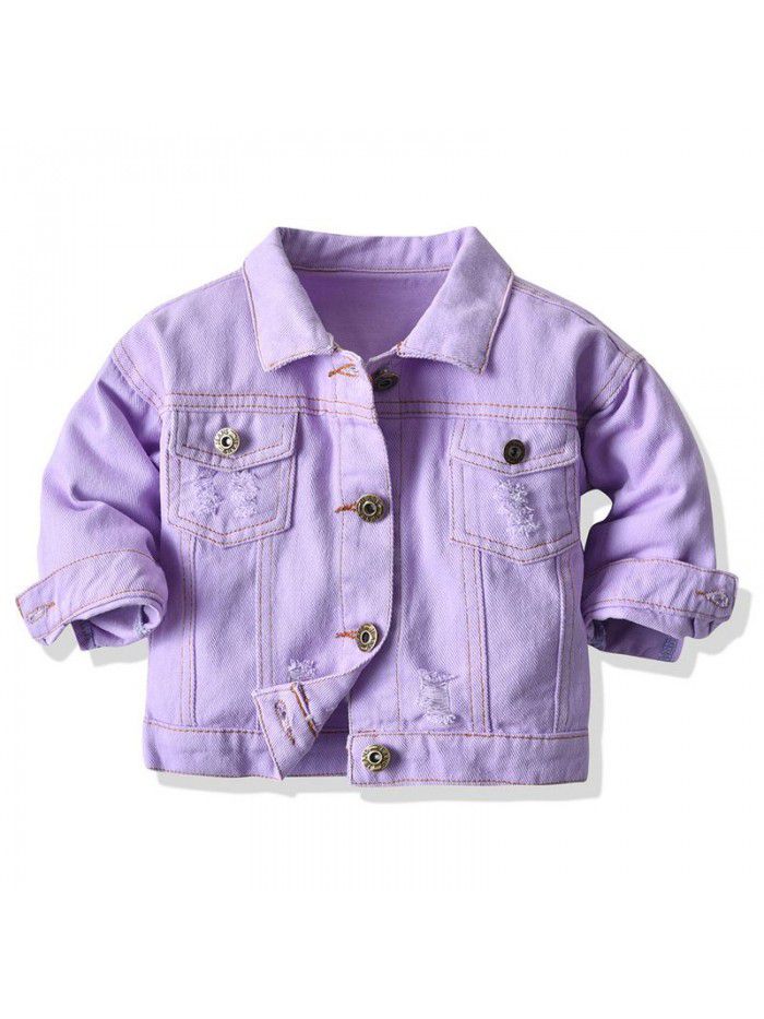 Neutral tie dyed short denim jacket New children's lapel long sleeved denim jacket