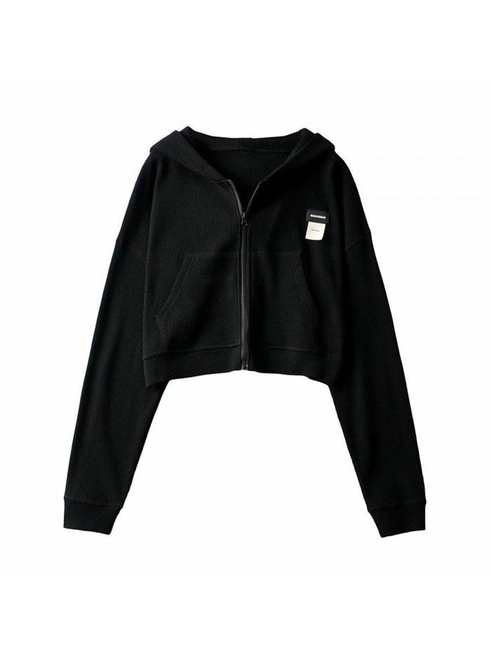 Zippered hooded sweater, comfortable and casual, fashionable and slimming top for women