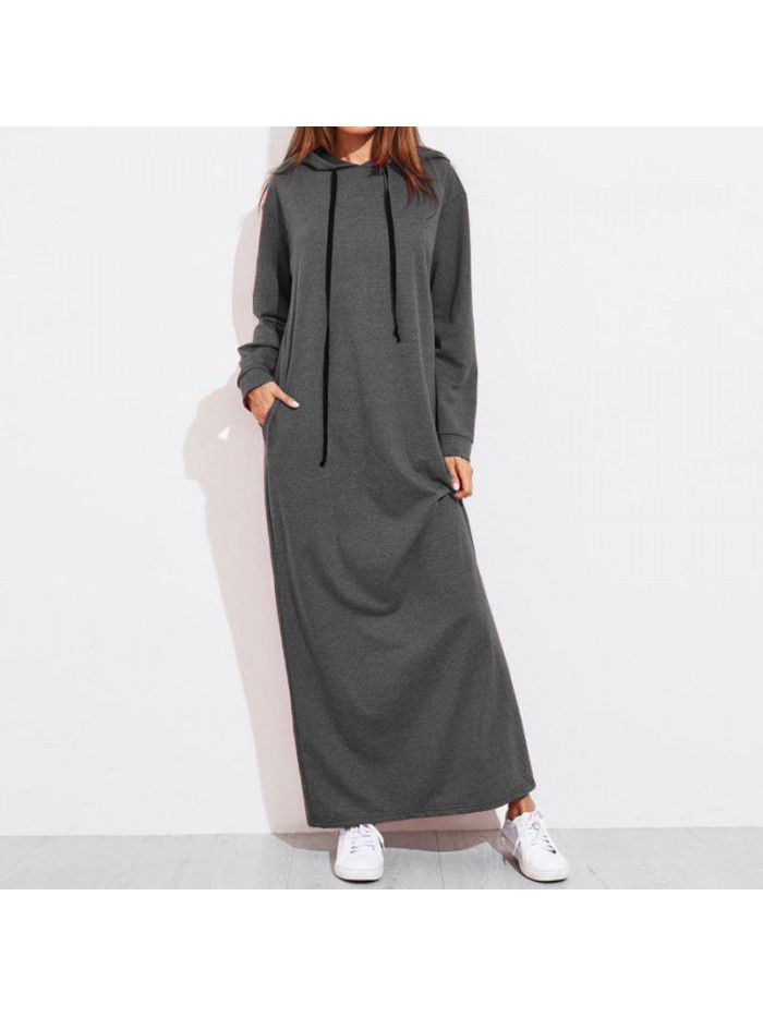 Spring, Summer, and Autumn Women's Long Sleeve Hooded Long Sweater Dress
