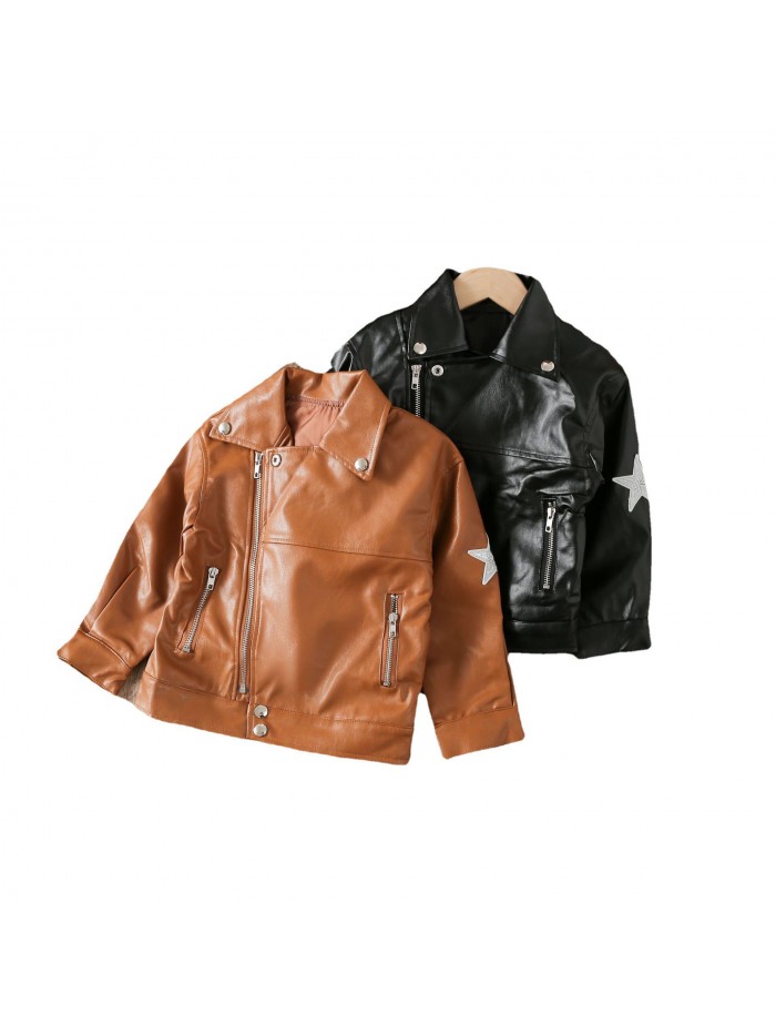 Autumn and Winter Fashion Leather Jacket Children's Handsome and Fashionable Motorcycle Wear PU Leather Cool Leather Clothes