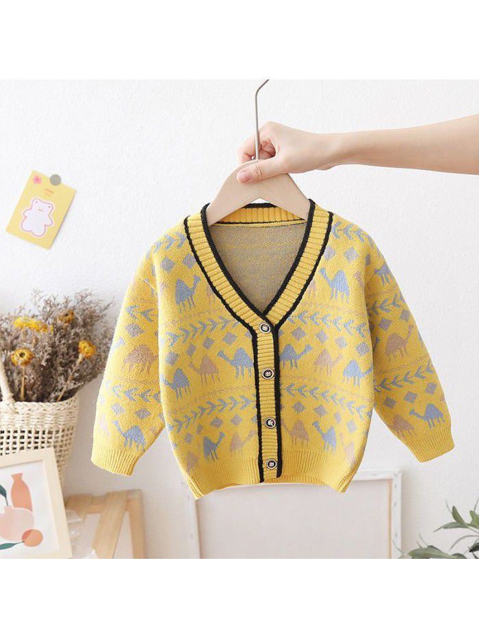 Boys' Dinosaur Cartoon Sweater Cardigan Autumn/Winter Baby Knitted V-Neck Outerwear Children's Coat