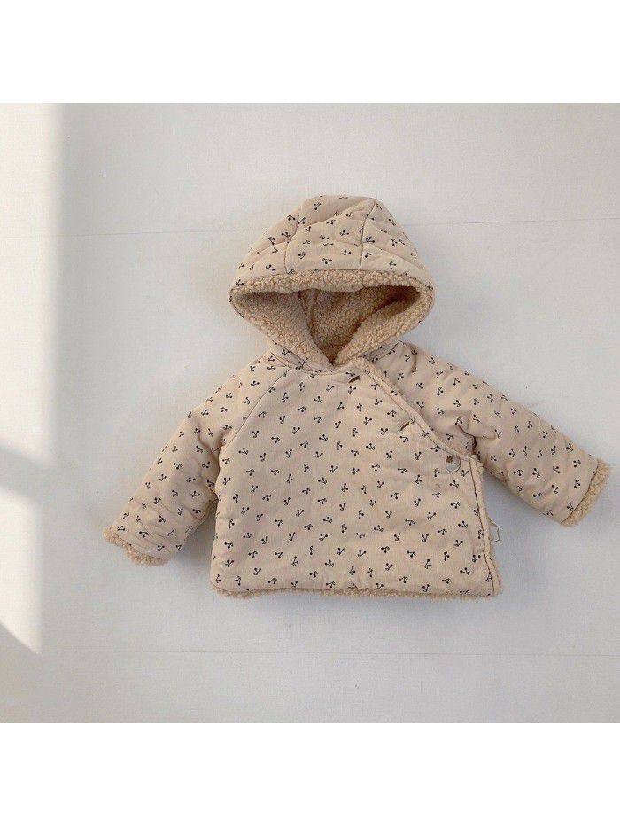 Children's winter cotton coat, baby's lamb cashmere thickened coat, baby winter warm coat, girl's plush cotton coat 