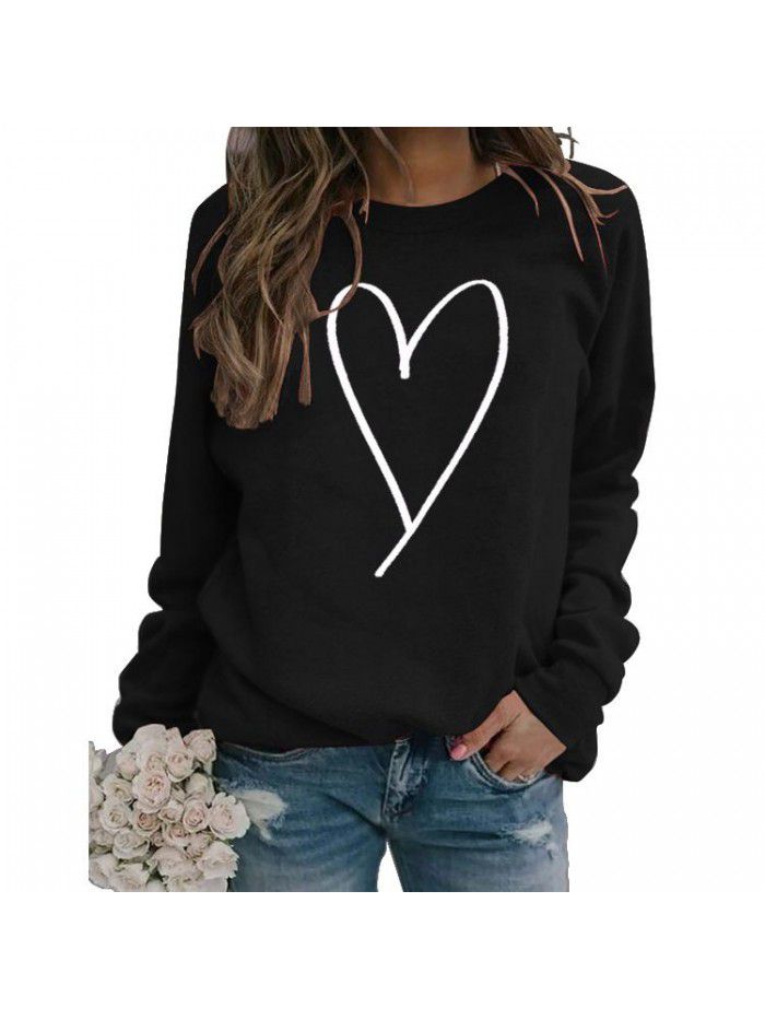 Women's top new line love round neck casual long sleeved sweater