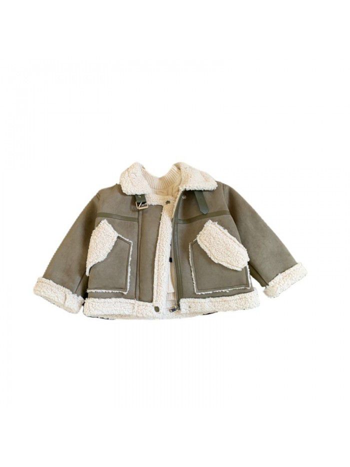 Boys' Winter Korean Deer Fur Warm Coat for Middle and Little Children
