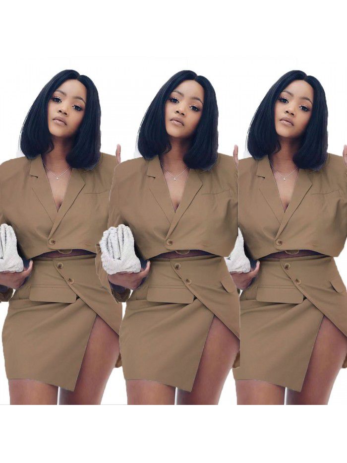 Design Sense Chocolate Simple Small Suit Short Skirt Set 