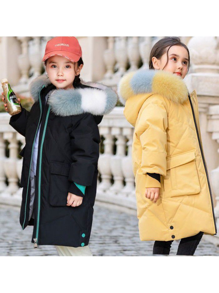 Girls' overcoat, winter dress, foreign style, little girls' cotton-padded clothes, middle and big children's clothes, medium and long cotton-padded clothes, cotton-padded jacket 