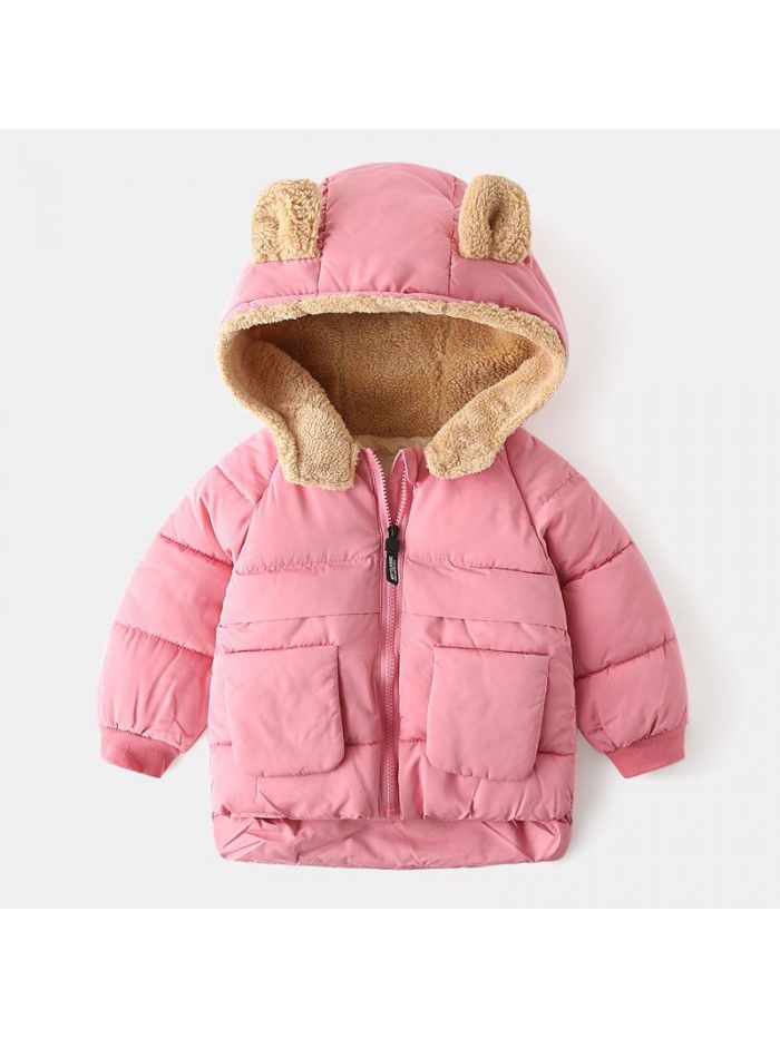 Children's cotton clothes Korean children's clothes Boys' thickened coat Baby cartoon plush zippered shirt Girls' top trend 