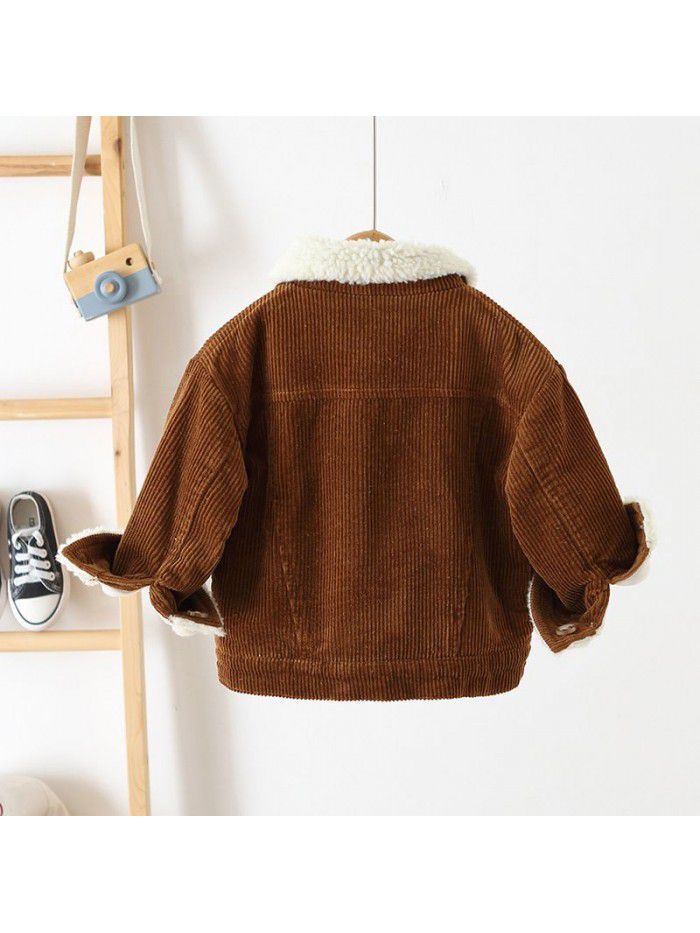 Children's winter children's coat Korean version of men's and women's corduroy coat plush foreign style warm children's coat 