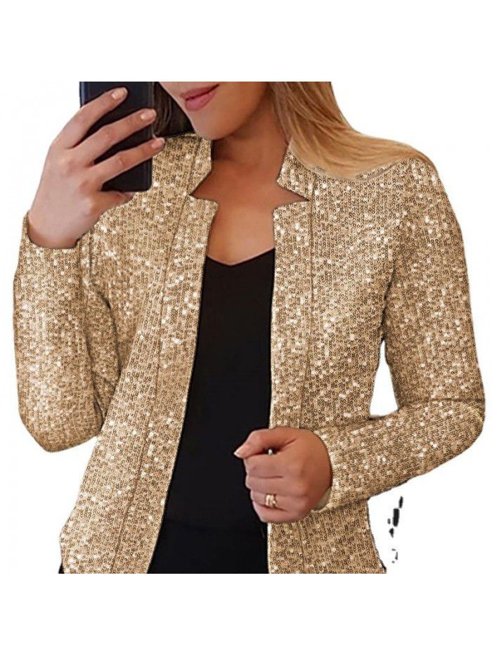 Women's gold sequin color matching short fashion casual women's coat 